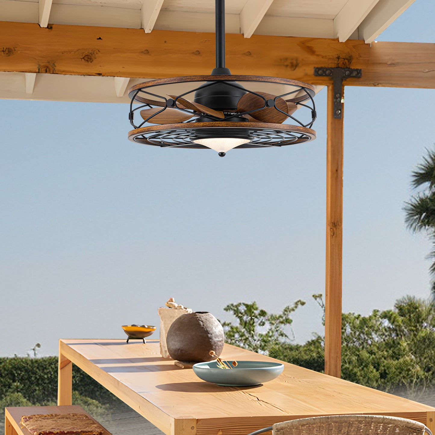 TIFEROR 20'' Wet Rated Outdoor Ceiling Fans with Lights and Remote for Patios, 3 Dimmable Color LED, Hanging with Hook