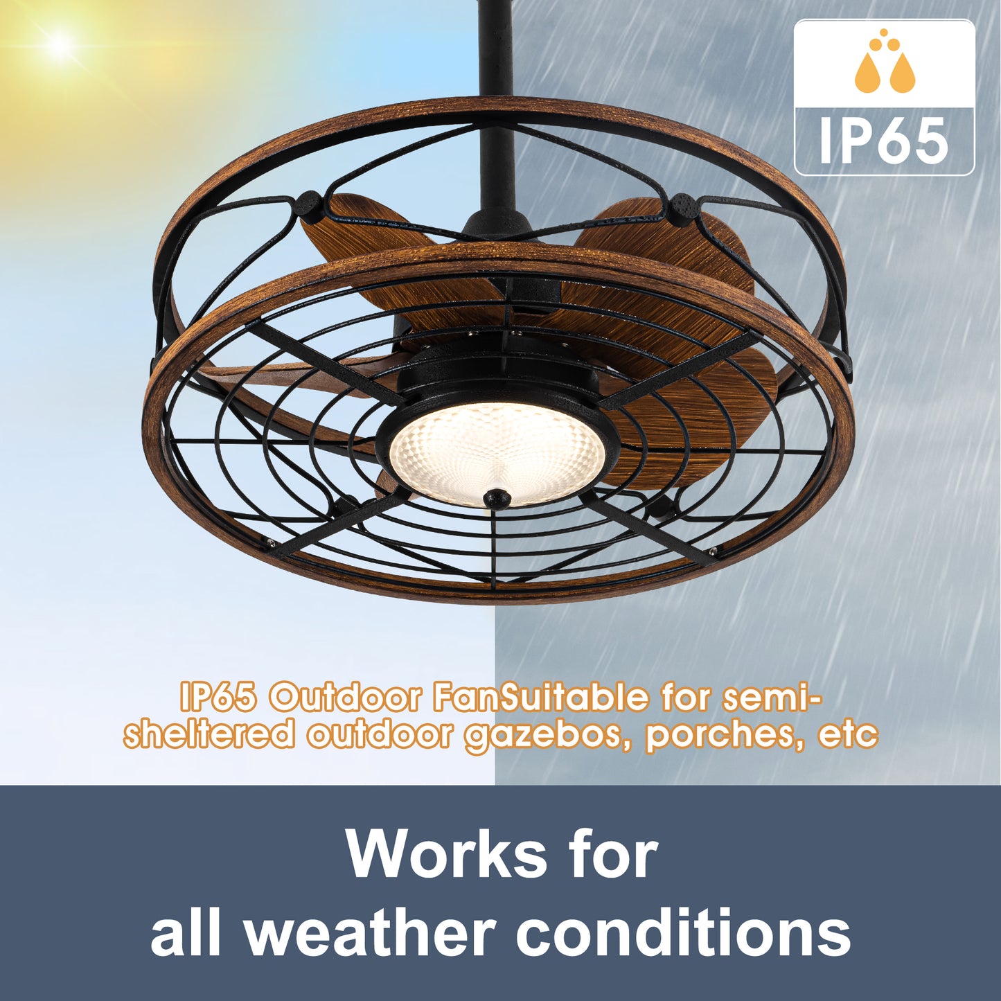 TIFEROR 20'' Wet Rated Outdoor Ceiling Fans with Lights and Remote for Patios, 3 Dimmable Color LED, Hanging with Hook
