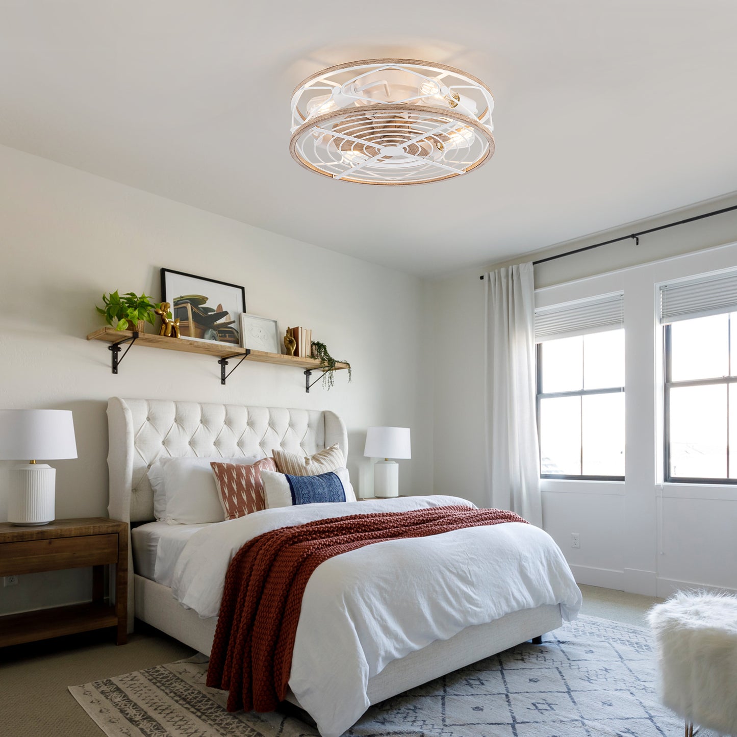 TIFEROR 20" Farmhouse Ceiling Fan With Lights and Remote, Reversible Motor, Suitable for Bedroom, Kitchen, Dining Room, Hallway