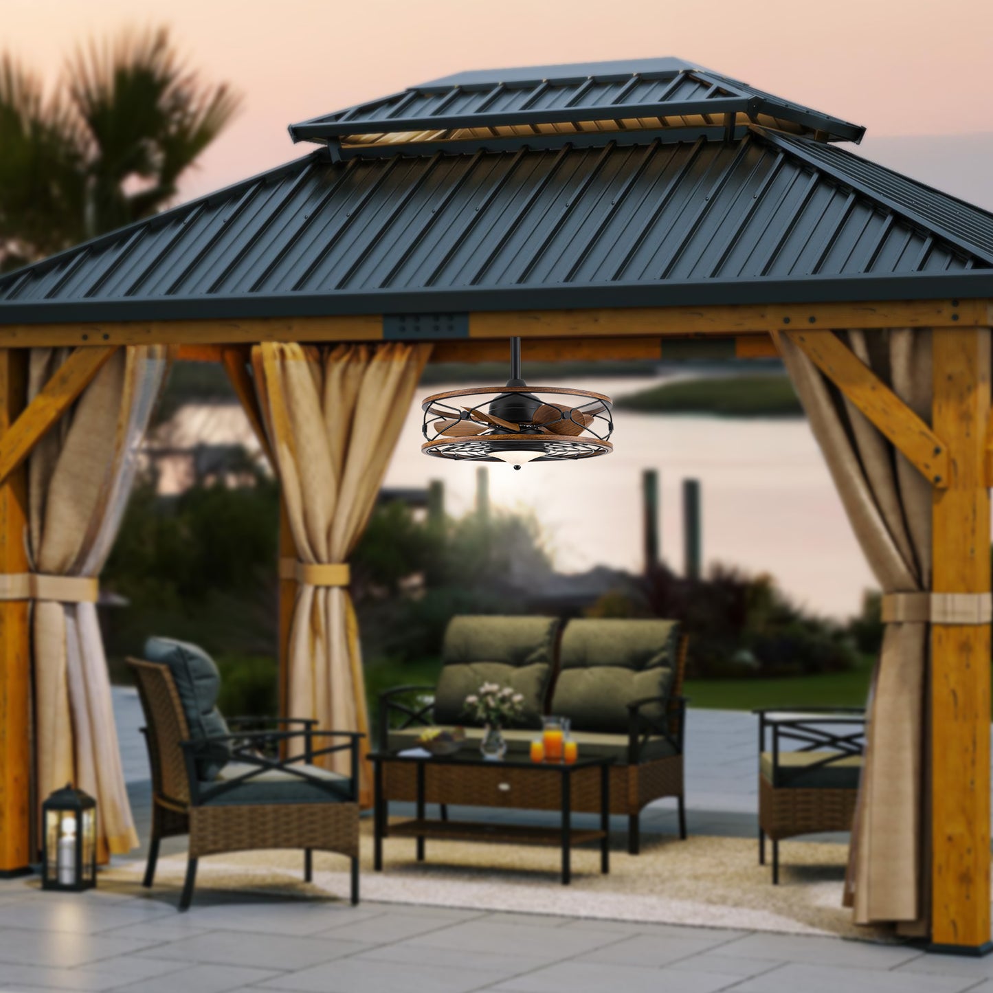 TIFEROR 20'' Wet Rated Outdoor Ceiling Fans with Lights and Remote for Patios, 3 Dimmable Color LED, Hanging with Hook