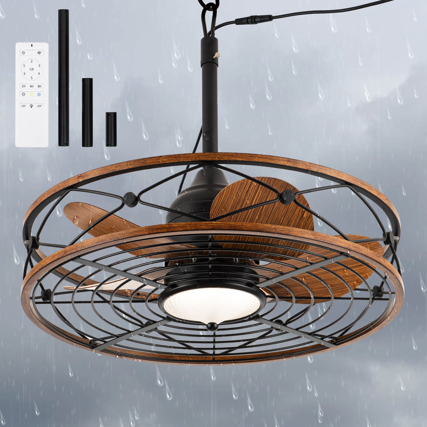 TIFEROR 20'' Wet Rated Outdoor Ceiling Fans with Lights and Remote for Patios, 3 Dimmable Color LED, Hanging with Hook