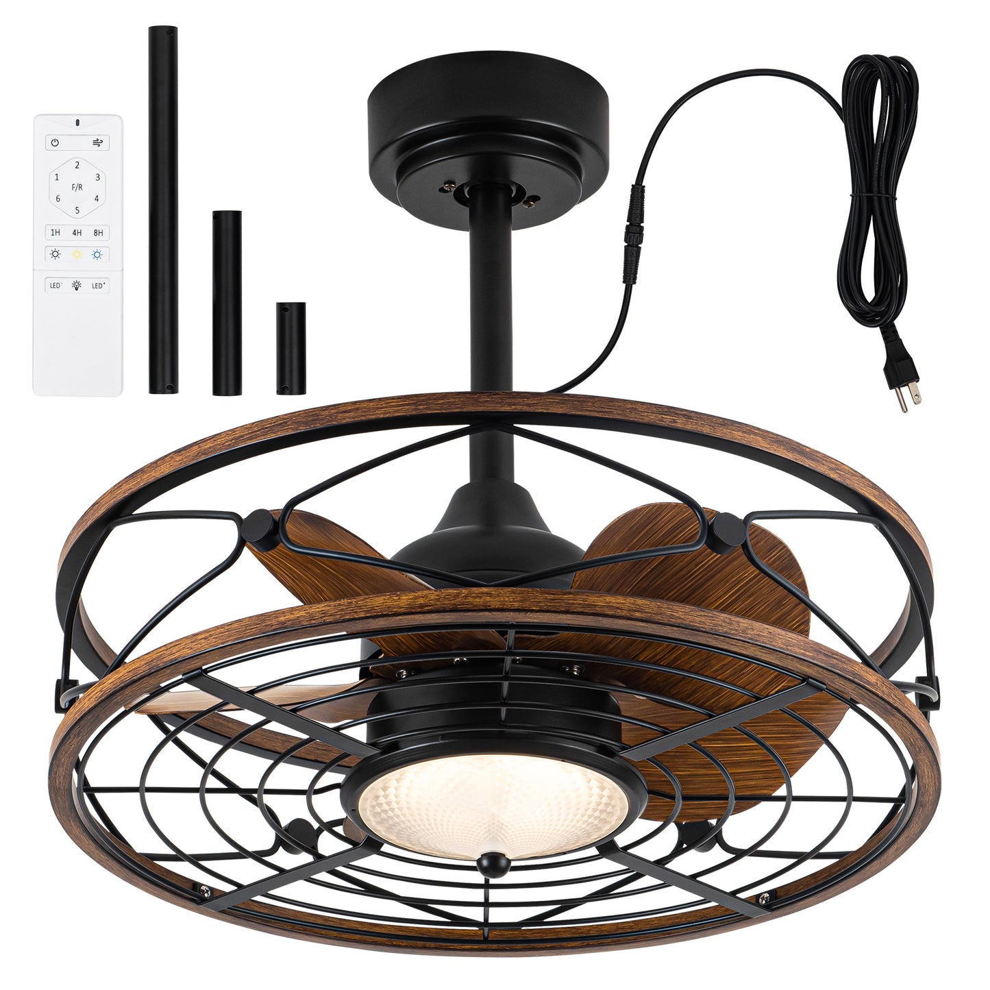 TIFEROR 20'' Wet Rated Outdoor Ceiling Fans with Lights and Remote for Patios, 3 Dimmable Color LED, Hanging with Hook
