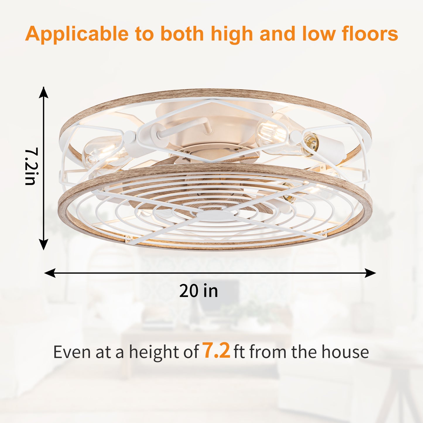 TIFEROR 20" Farmhouse Ceiling Fan With Lights and Remote, Reversible Motor, Suitable for Bedroom, Kitchen, Dining Room, Hallway
