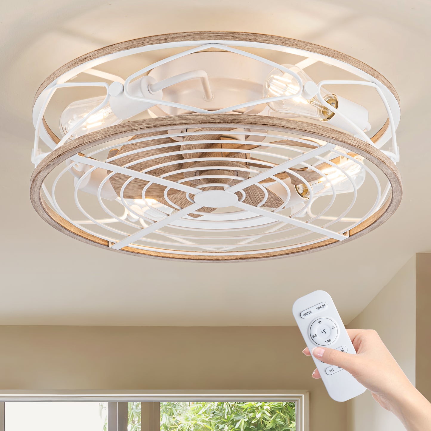 TIFEROR 20" Farmhouse Ceiling Fan With Lights and Remote, Reversible Motor, Suitable for Bedroom, Kitchen, Dining Room, Hallway