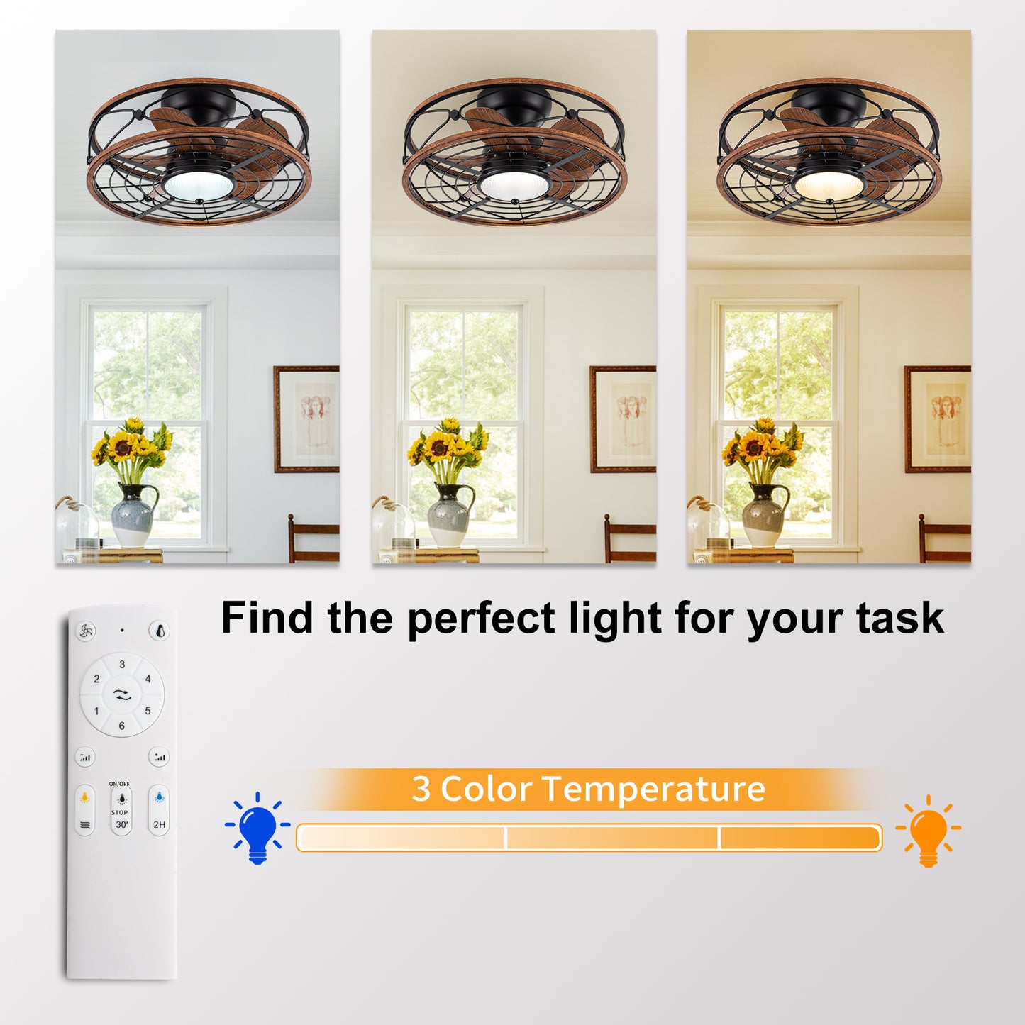 TIFEROR 20'' Ceiling Fans With Lights-3 Color Dimmable LED-Remote Control-Reversible Motor With Low Noise And Energy Efficient