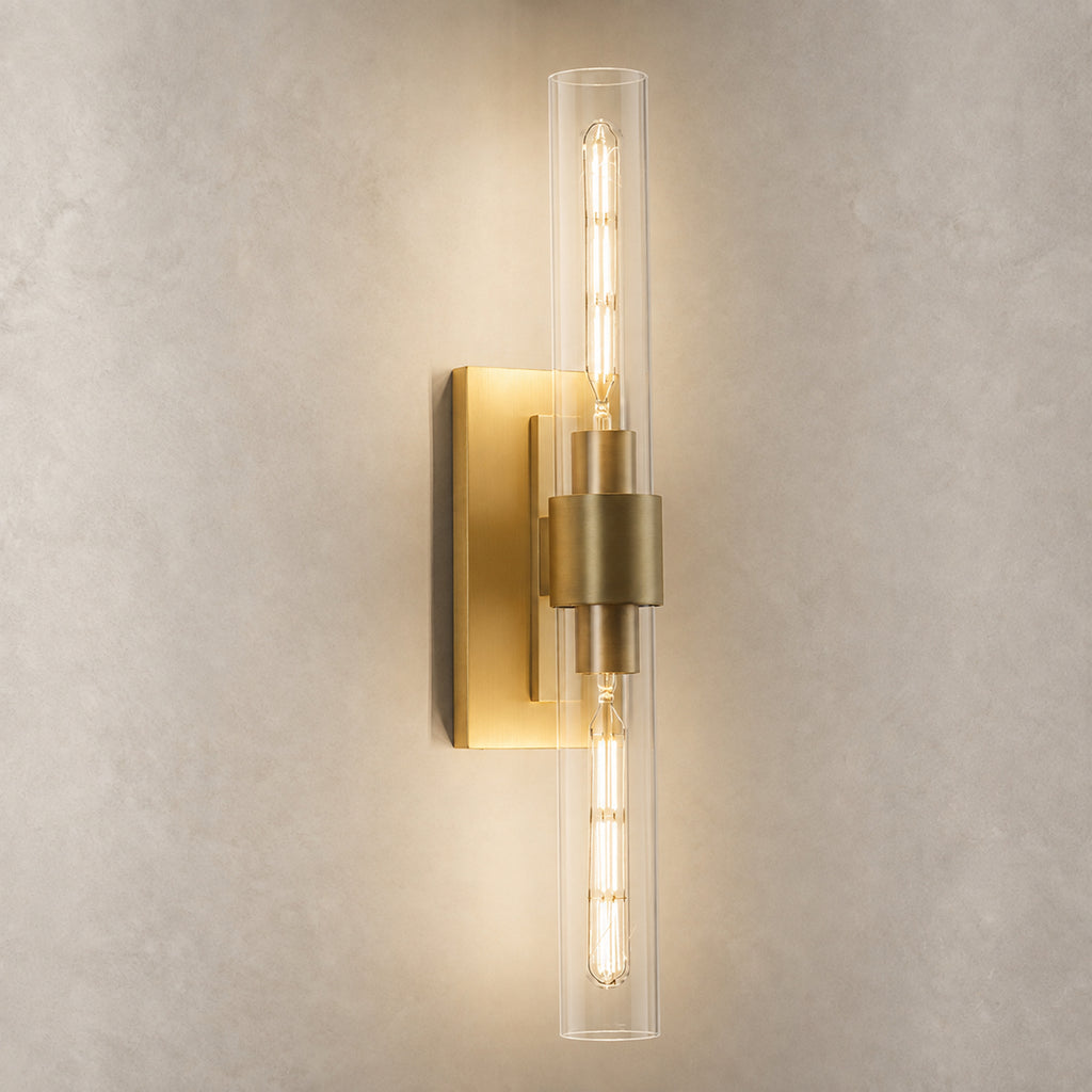 TIFEROR Brass Gold Wall Sconce, Modern Dimmable E26 LED Bathroom Wall Light