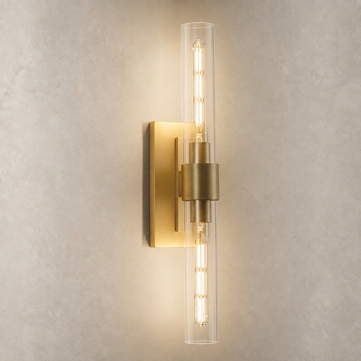 TIFEROR Brass Gold Wall Sconce, Modern Dimmable E26 LED Bathroom Wall Light