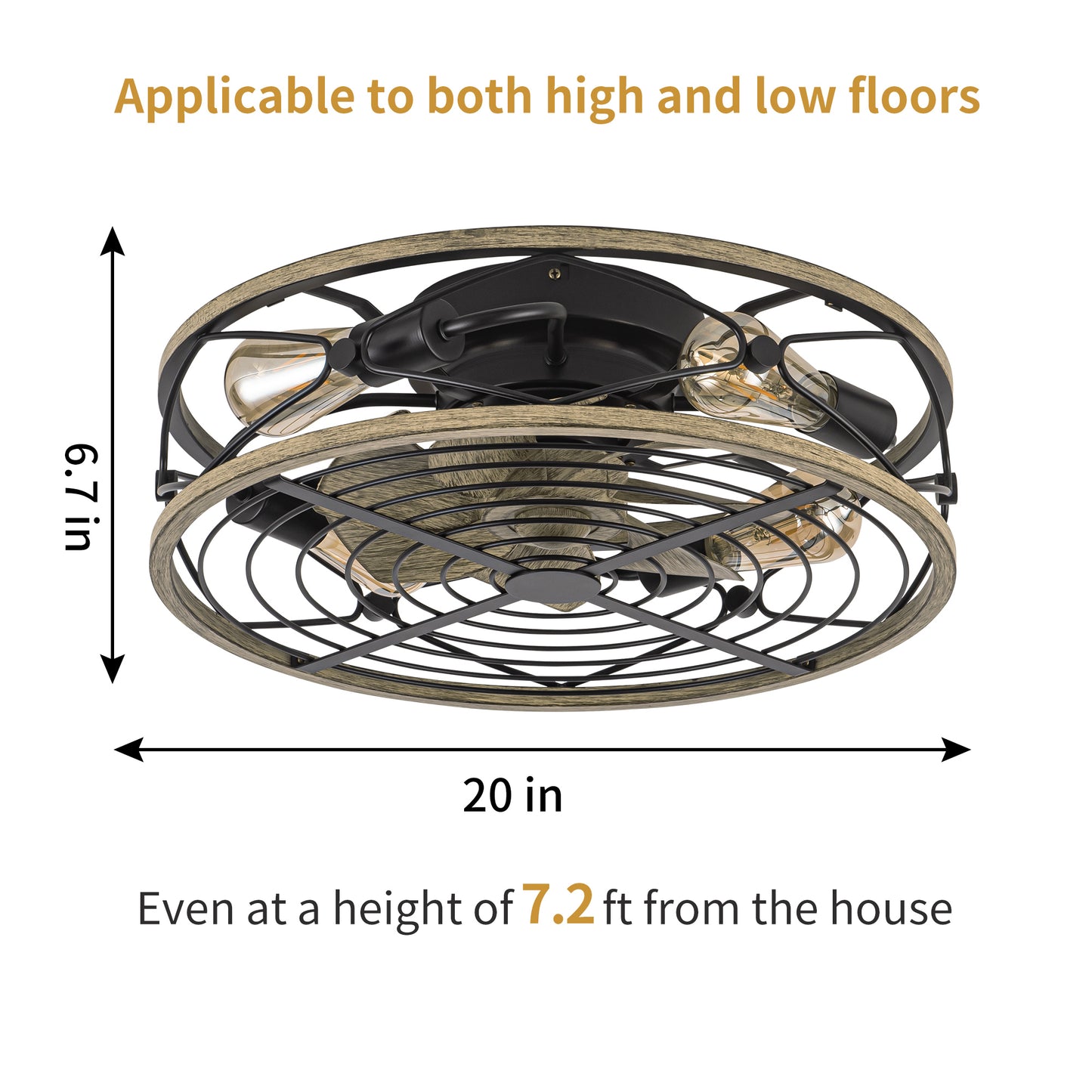 TIFEROR 20'' Caged Ceiling Fans With Lights and Remote -3 Speeds Reversible Motor, Includes 5 E26 bulbs