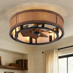 TIFEROR 20" Rattan Caged Ceiling Fan with Light & Remote