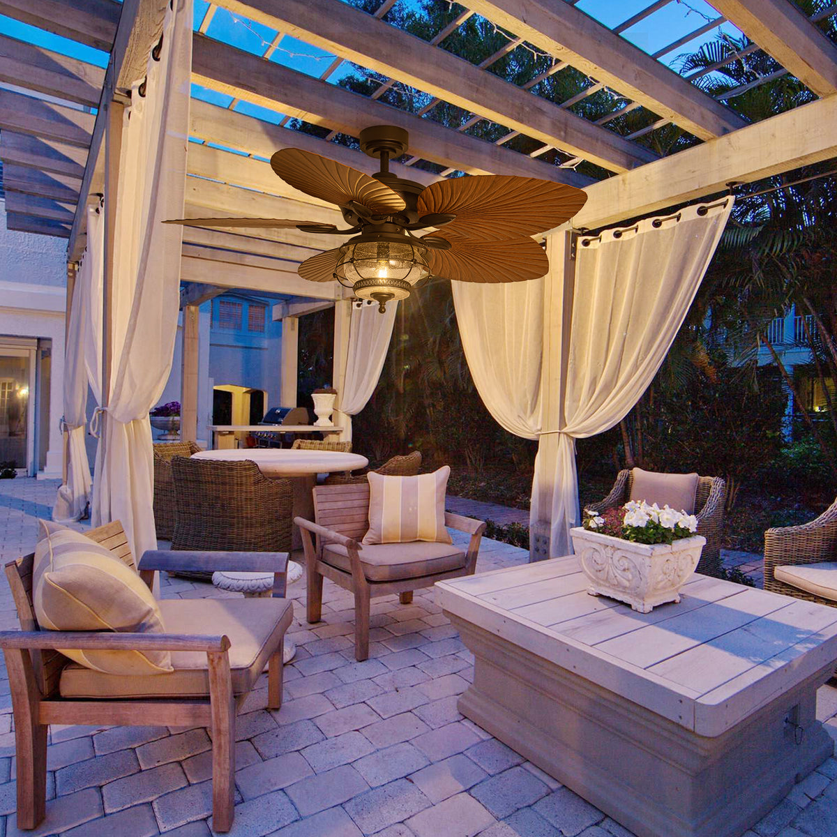 TIFEROR 52" Outdoor Gazebo Ceiling Fan – Wet Rated