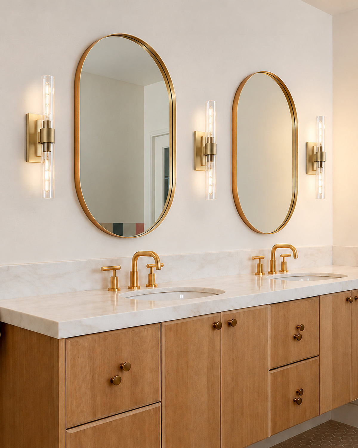 TIFEROR Brass Gold Wall Sconce, Modern Dimmable E26 LED Bathroom Wall Light