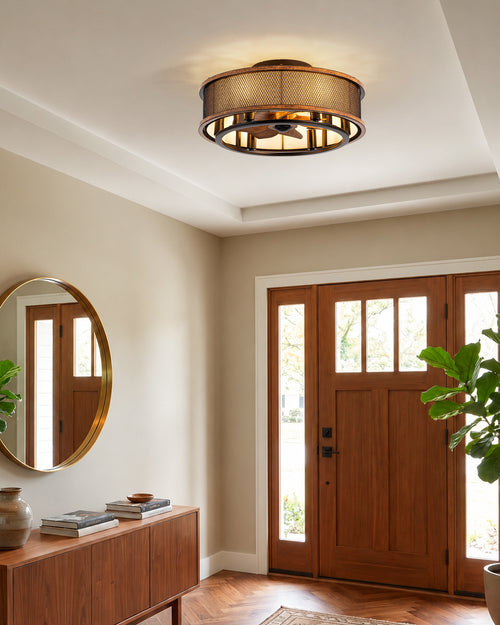 TIFEROR 20" Caged Ceiling Fan Low Profile Flush Mount Fandelier with Light