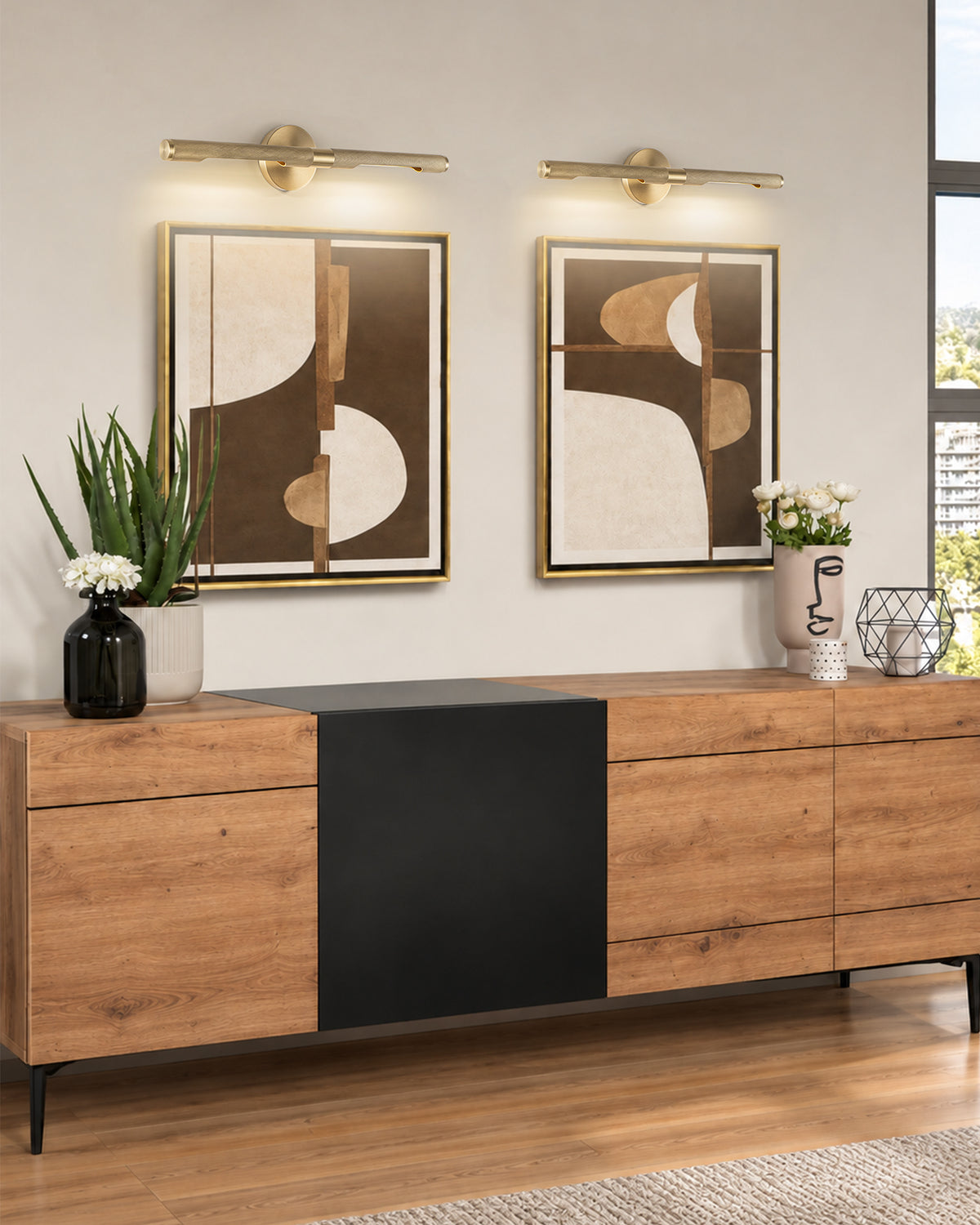 TIFEROR Brass Gold Picture Light, Dimmable LED Wall Lamps for Bedroom