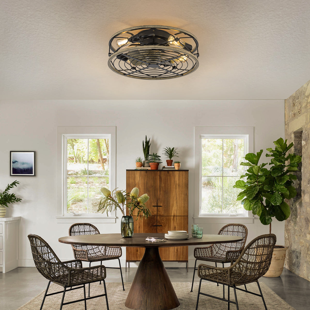 TIFEROR 20" Industrial Caged Ceiling Fan – 5×E26