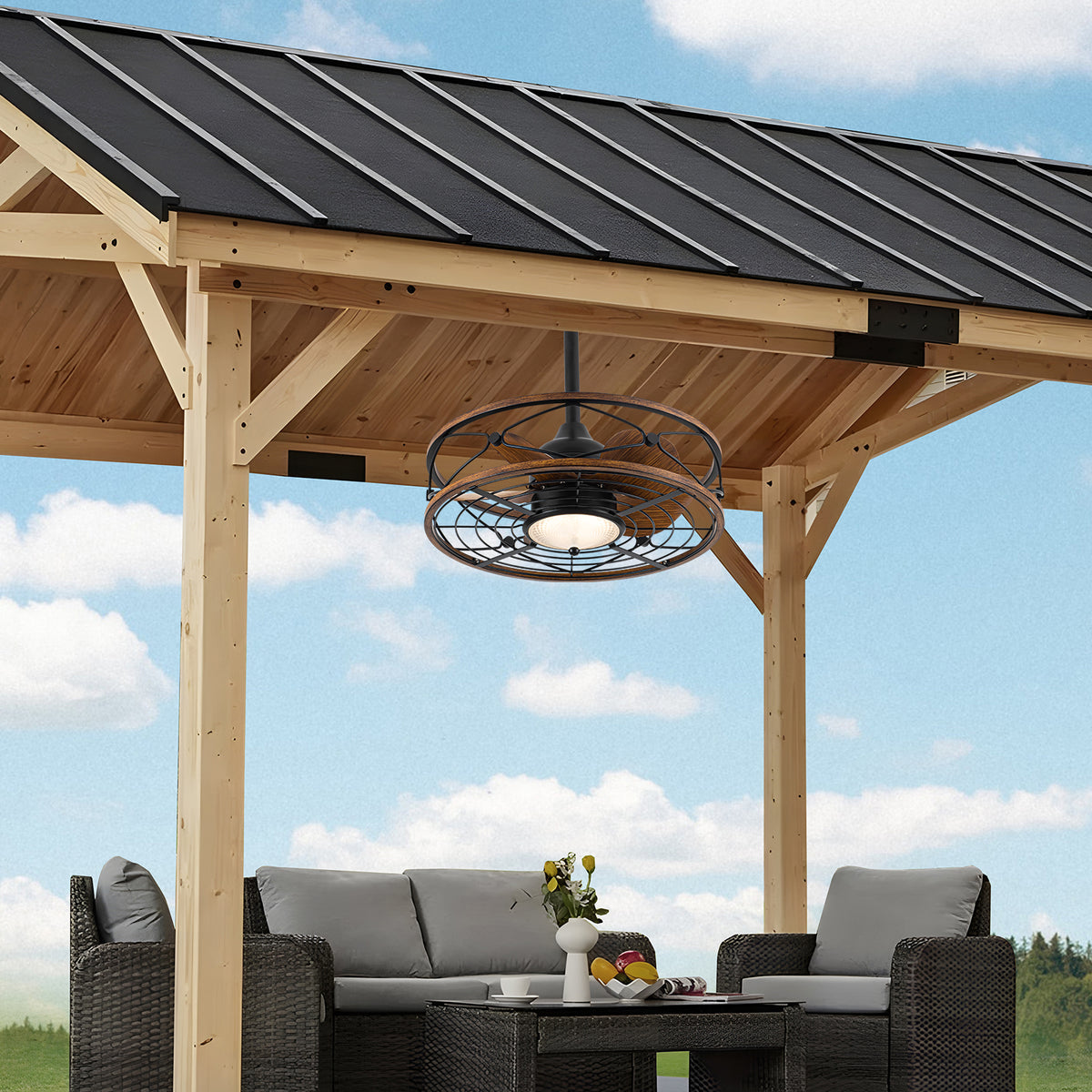 TIFEROR 20" Outdoor Gazebo Ceiling Fan – Plug-in, Wet Rated