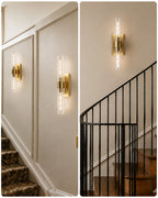 TIFEROR Brass Gold Wall Sconce, Modern Dimmable E26 LED Bathroom Wall Light