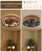 TIFEROR 20" Rattan Caged Ceiling Fan with Light & Remote