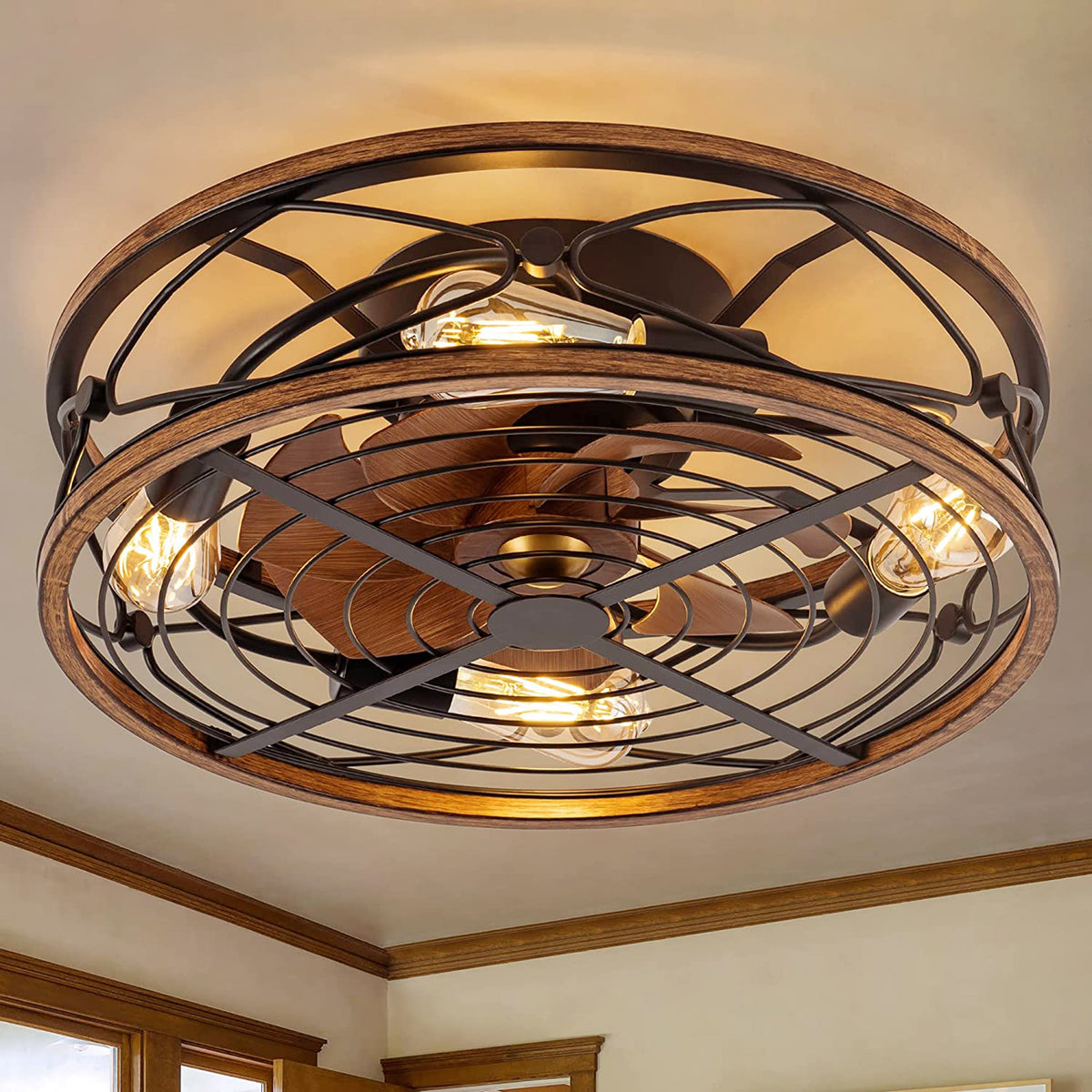TIFEROR 20" Bladeless Caged Ceiling Fan with Light