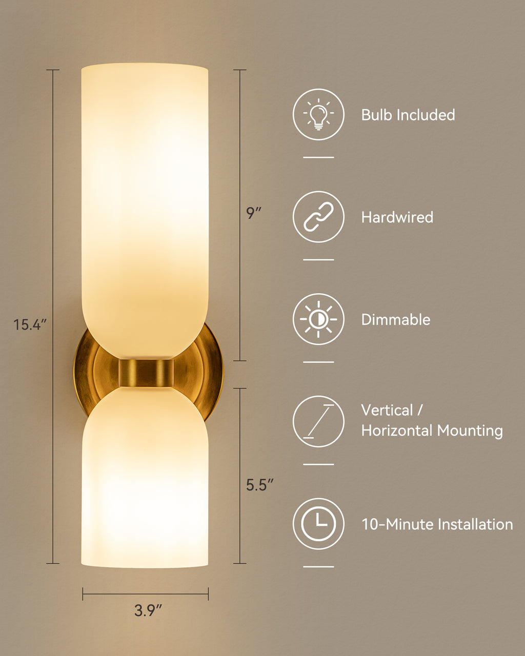 TIFEROR Vanity Wall Sconces, Modern Hardwired Dimmable LED Wall Lights