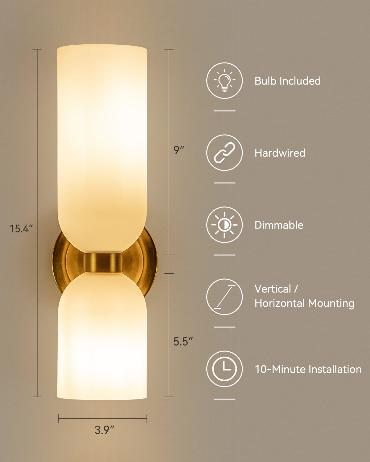 TIFEROR Vanity Wall Sconces, Modern Hardwired Dimmable LED Wall Lights