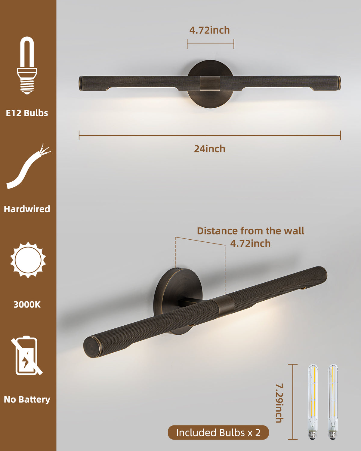 TIFEROR Brass Bronze Picture Light, Dimmable LED Wall Lamps for Bedroom