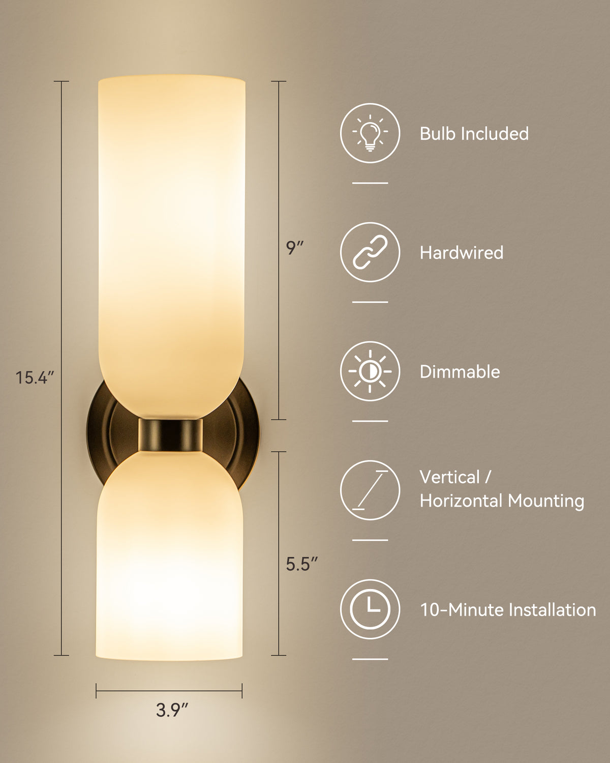 TIFEROR Vanity Wall Sconces, Modern Hardwired Dimmable LED Wall Lights