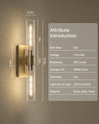 TIFEROR Brass Gold Wall Sconce, Modern Dimmable E26 LED Bathroom Wall Light