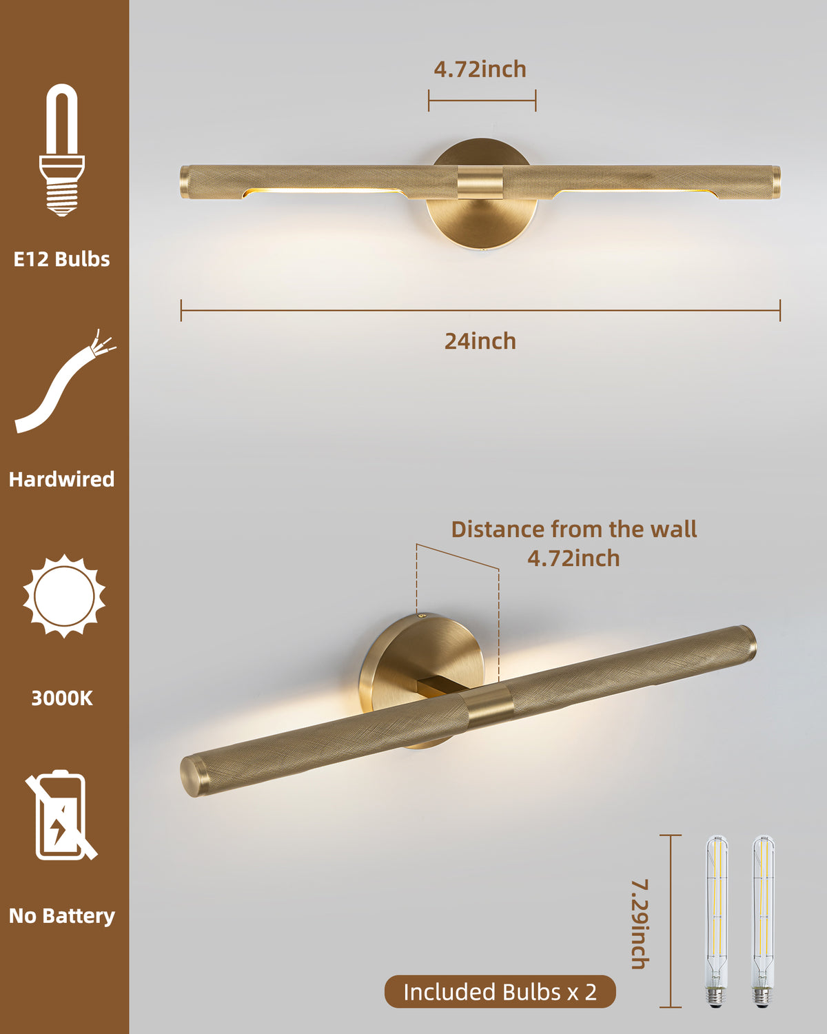 TIFEROR Brass Gold Picture Light, Dimmable LED Wall Lamps for Bedroom