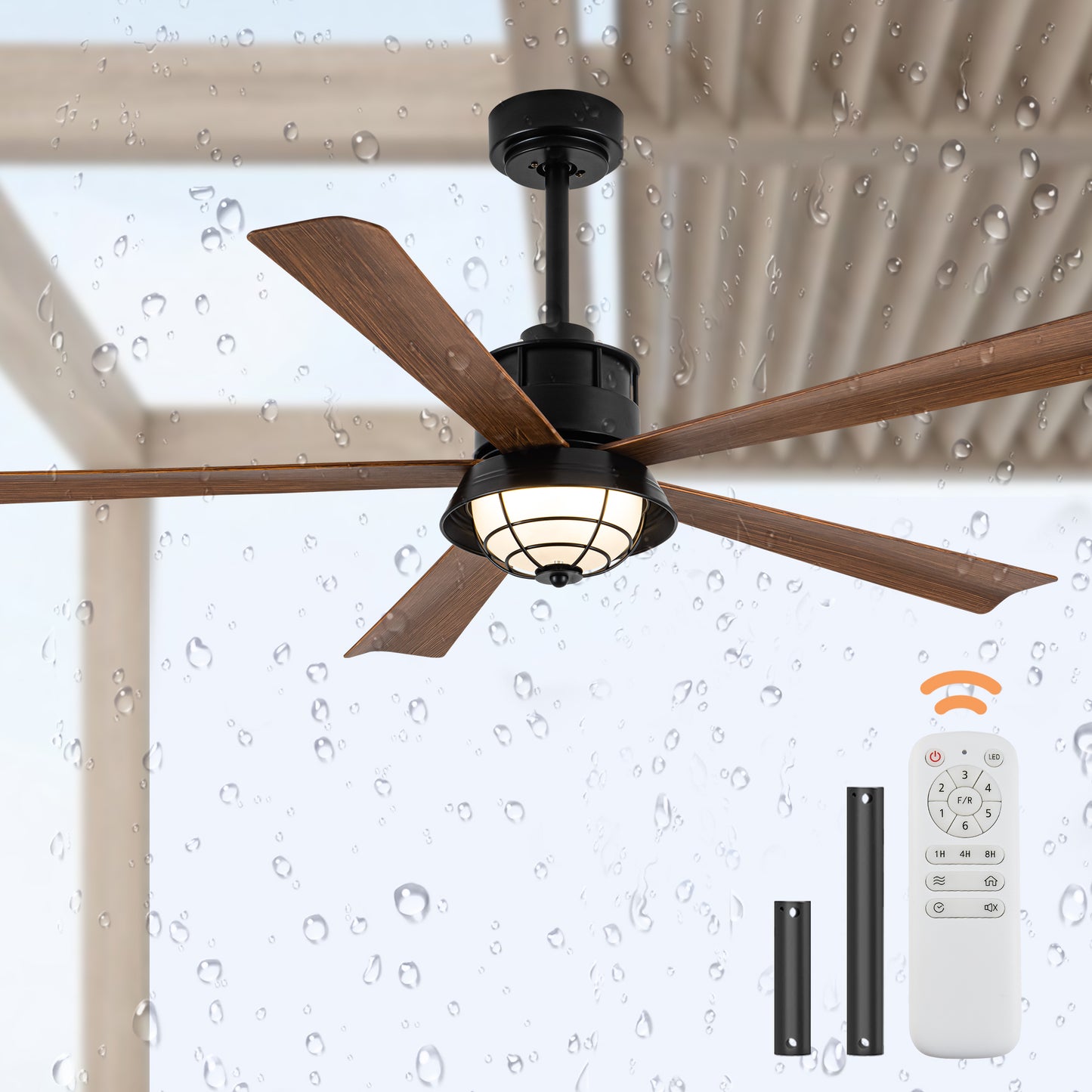 TIFEROR 52" Outdoor Ceiling Fans with Lights for patios, Wet Rated Ceiling Fans with Lights and Remote-5 Blades