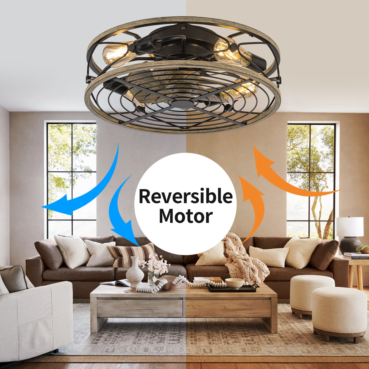 TIFEROR 20" Industrial Caged Ceiling Fan – 5×E26
