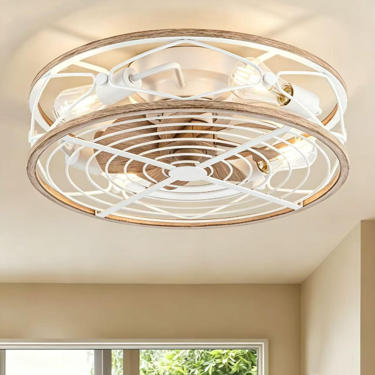 TIFEROR 20" Farmhouse Caged Ceiling Fan with Light