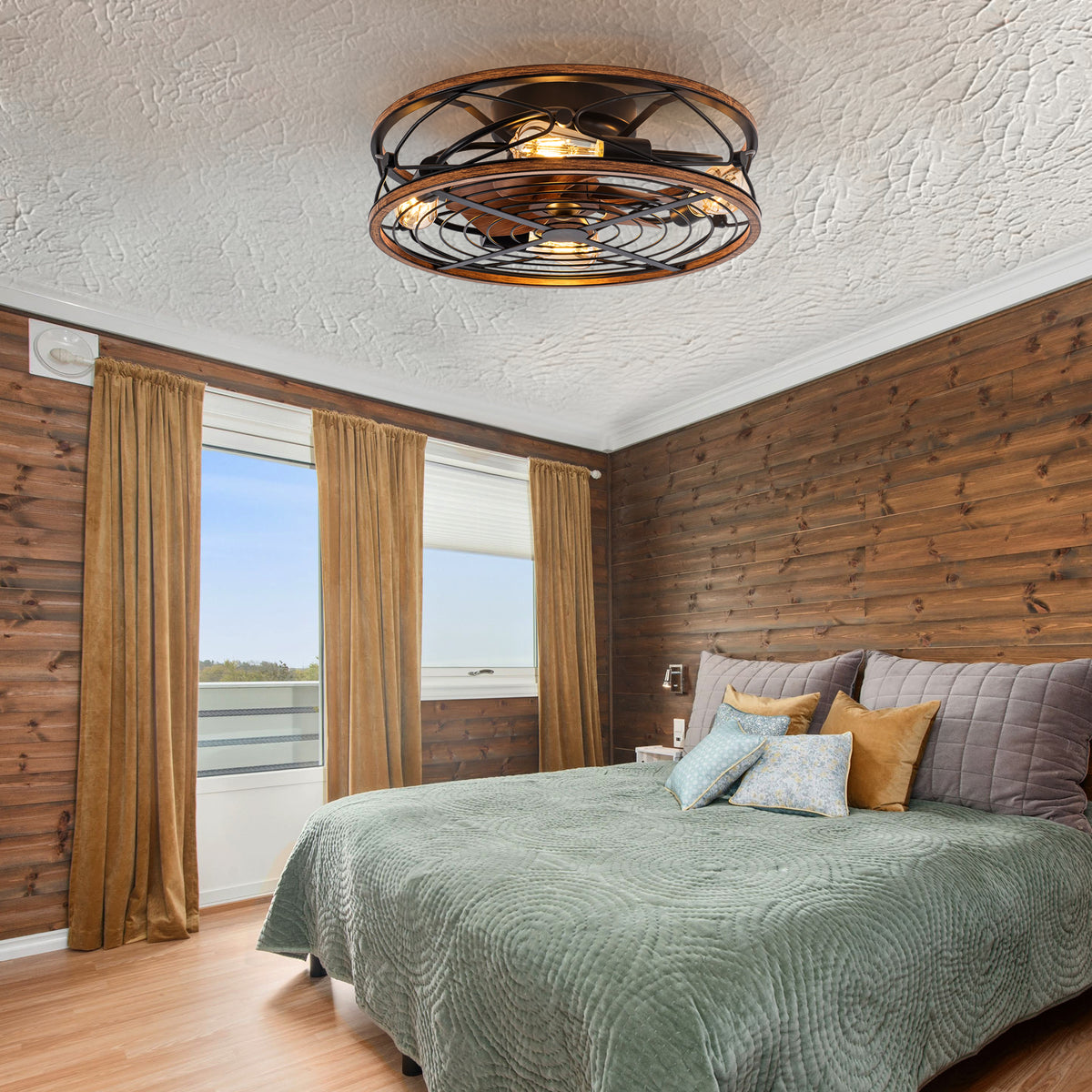 TIFEROR 20" Bladeless Caged Ceiling Fan with Light
