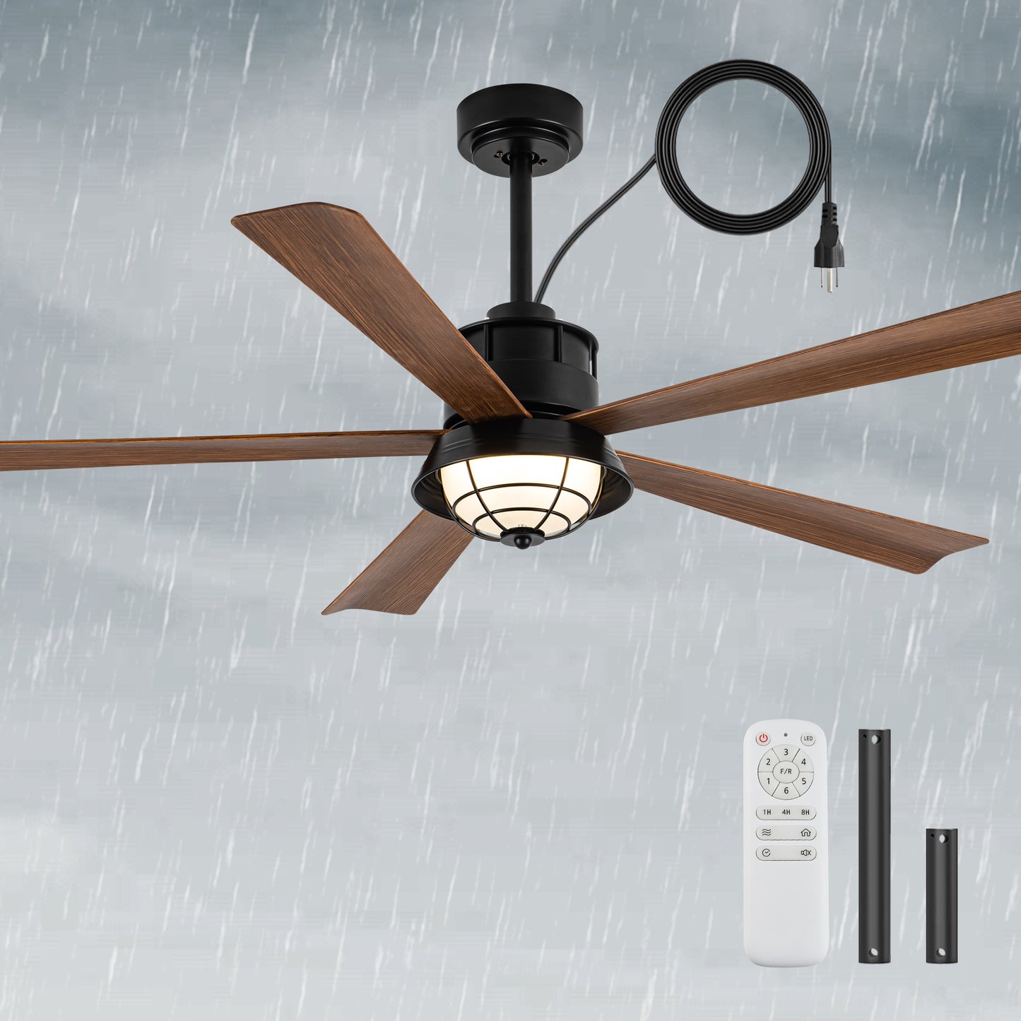 TIFEROR 52" Outdoor Ceiling Fans with Light and Remote, 5 Blades, 3-Colors LED, IP65 Waterproof Ceiling Fan for Gazebo Patio